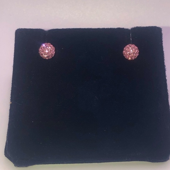 STERLING Silver Pink Crystal Sparkle Ball Stud Earrings 7mm - Picture 5 of 8